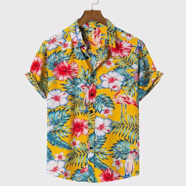Мужская рубашка на пуговицах с гавайским принтом