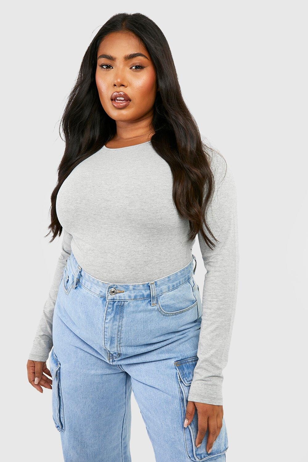 Боди из хлопка с круглым вырезом Boohoo, серый