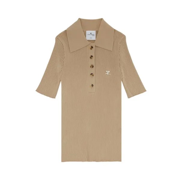 Поло Courrèges Rib Knit Polo, коричневый