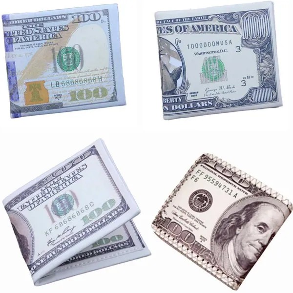 Доллар США Купюра Кошелек Коричневый PU Кожаный кошелек Bifold Кредитная карта Фото