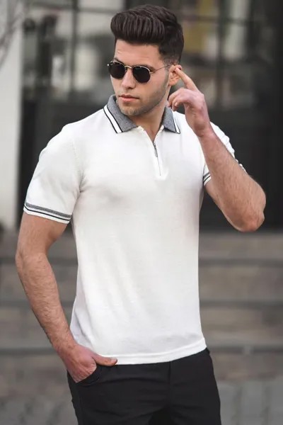 Белая базовая мужская футболка поло 5099 MADMEXT