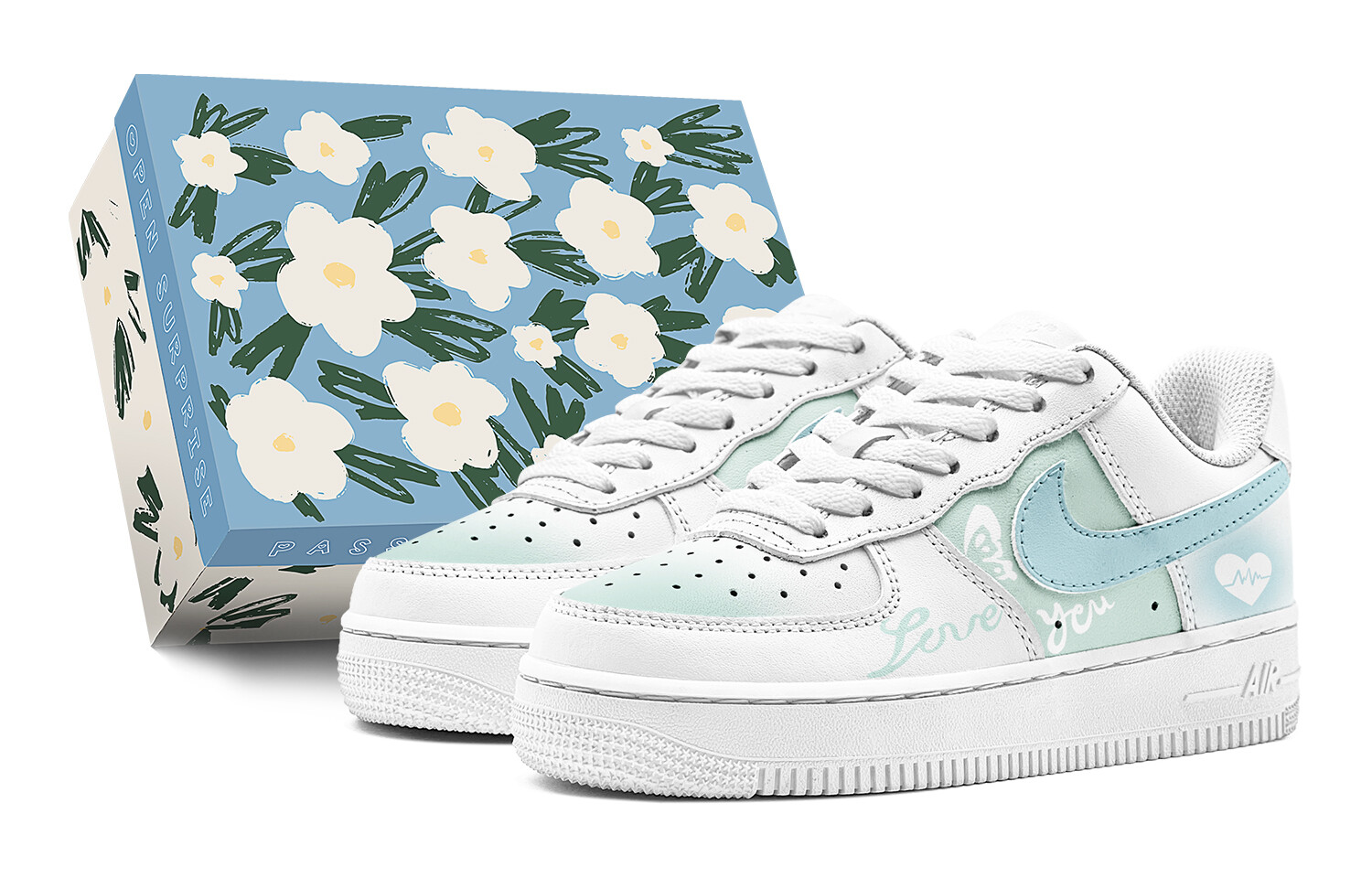 Кроссовки Nike Air Force 1 Skateboarding Shoes Women's Low-top Blue/Green, зеленый