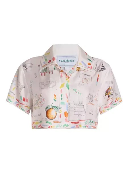 Укороченная шелковая рубашка с принтом и пуговицами спереди Casablanca, мультиколор