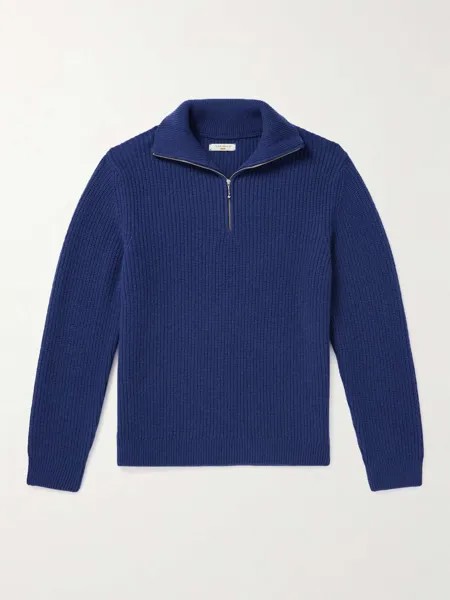 Свитер August в рубчик из шерсти с молнией до половины NUDIE JEANS, синий