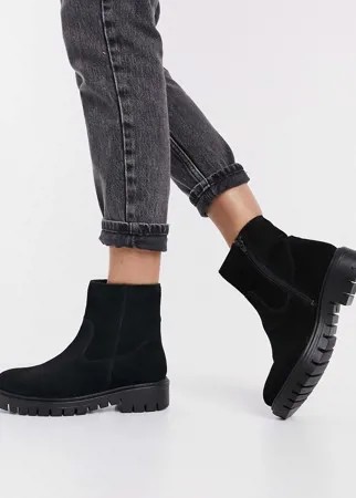 Черные замшевые ботинки на плоской подошве с искусственным мехом Rule London-Черный