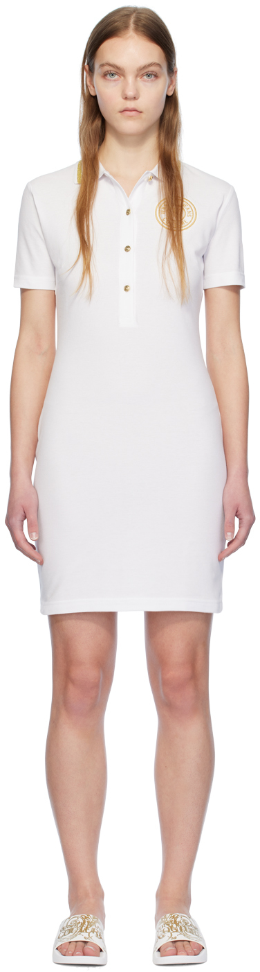 Белое мини-платье с аппликацией Versace Jeans Couture