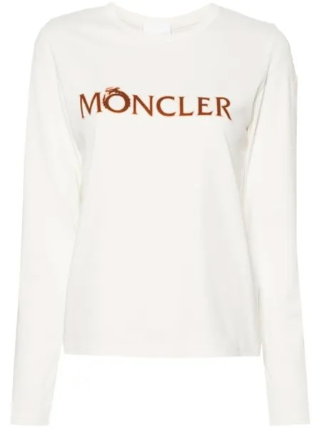 Moncler рубашка с длинными рукавами и логотипом, нейтральный цвет