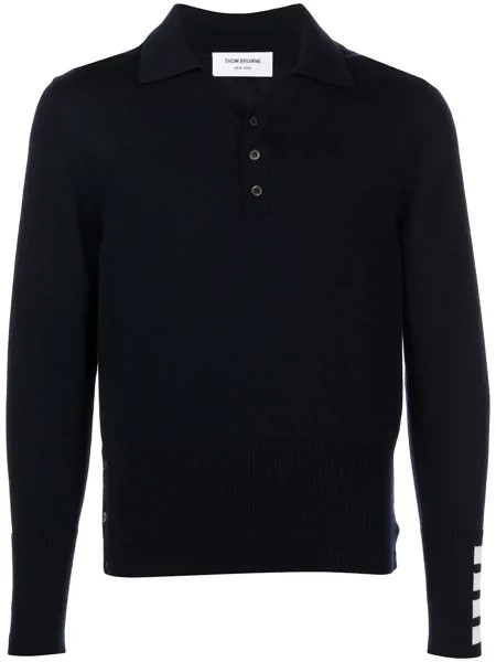 Thom Browne LONG SLEEVE POLO W/ 4BAR CUFF IN FINE MERINO WOOL