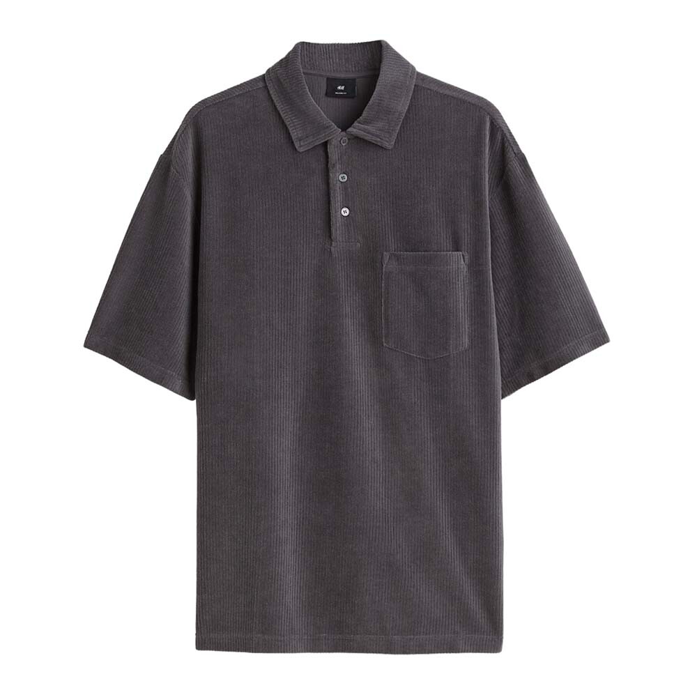 Поло H&M Relaxed Fit Velour, темно-серый