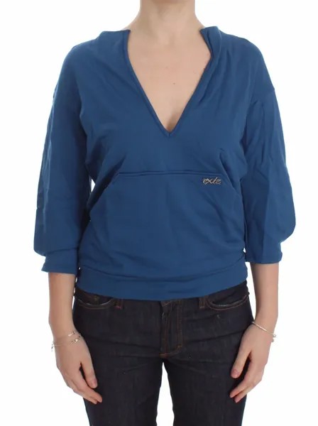 EXTE Свитер, синий хлопковый топ, пуловер с глубоким v-образным вырезом, женский IT40 / США, рекомендованная розничная цена 220 долларов США