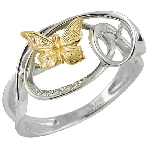 Перстень Альдзена Натали К-24051, белое, желтое, комбинированное золото, 585 проба, родирование, бриллиант, размер 18.5, желтый, белый
