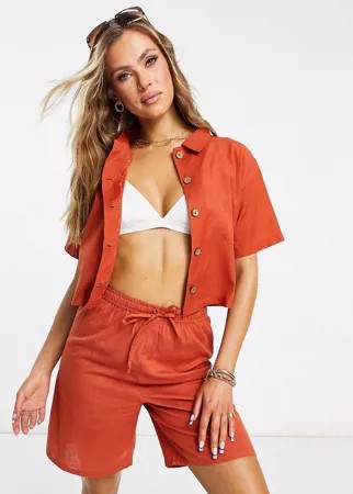 Пляжные удлиненные шорты терракотового цвета с завышенной талией от комплекта Esmee Exclusive-Красный
