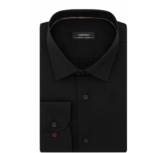 Рубашка мужская длинный рукав CASINO c340/157/9040/ZV/1p STRETCH, Приталенный силуэт / Slim fit, цвет Черный, рост 174-184, размер ворота 42