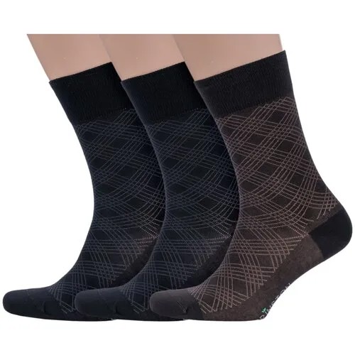 Комплект из 3 пар мужских носков Grinston socks (PINGONS) из мерсеризованного хлопка микс 1, размер 25