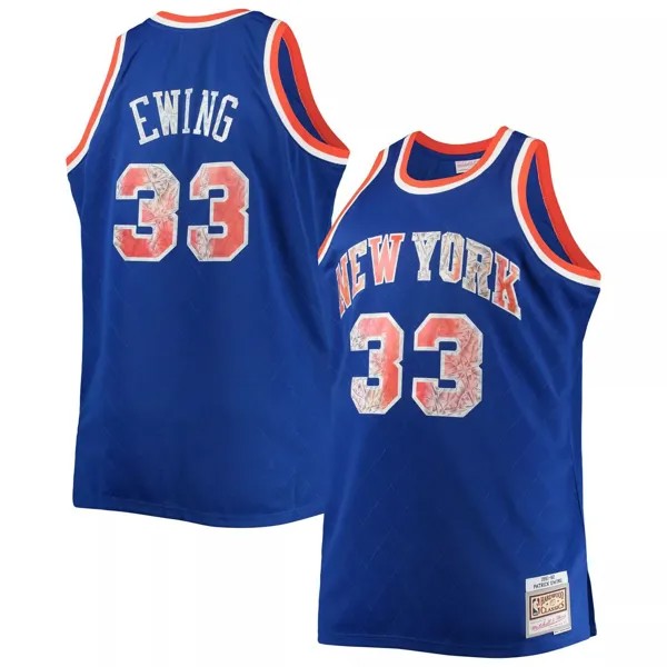 Мужская синяя майка НБА Mitchell & Ness Патрик Юинг New York Knicks Big & Tall 1991-92 годов с бриллиантами и 75-летием НБА Diamond Swingman