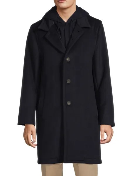 Шерстяное пальто с капюшоном Vince, цвет Coastal Blue