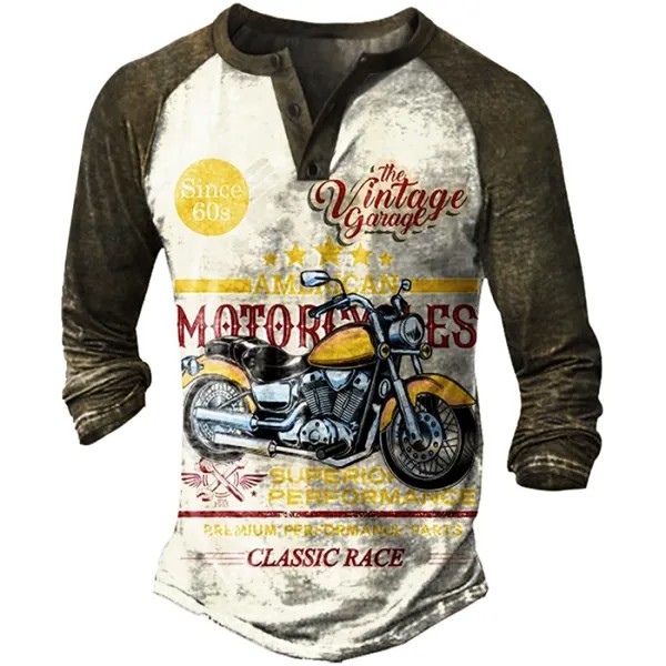 Мужская тактическая рубашка с принтом в стиле ретро с мотоциклом на открытом воздухе Генри