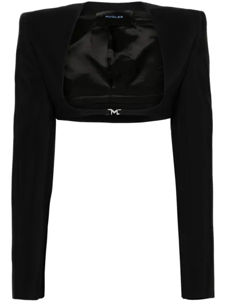Mugler укороченная куртка с логотипом, черный