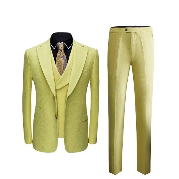 Мужской костюм-тройка с жилетом и брюками, Зеленый, Белый, Желтый Вечерние новый дизайн, 2021