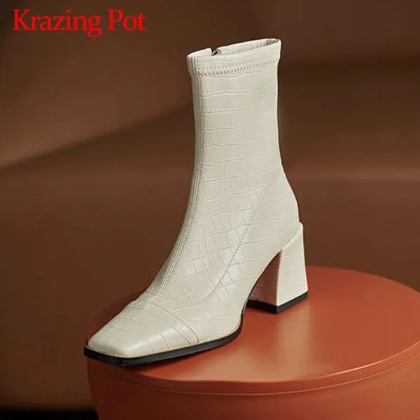 Сапоги Krazing Pot из микрофибры, современные офисные, на молнии, круглый носок, средний каблук, французские романтические ботфорты, l21