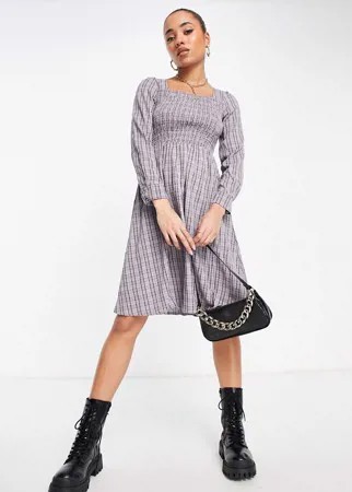 Присборенное платье миди в клетку Urban Threads-Розовый цвет