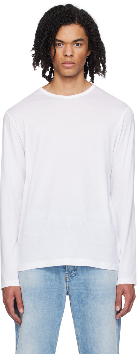 Белая классическая футболка с длинным рукавом Sunspel