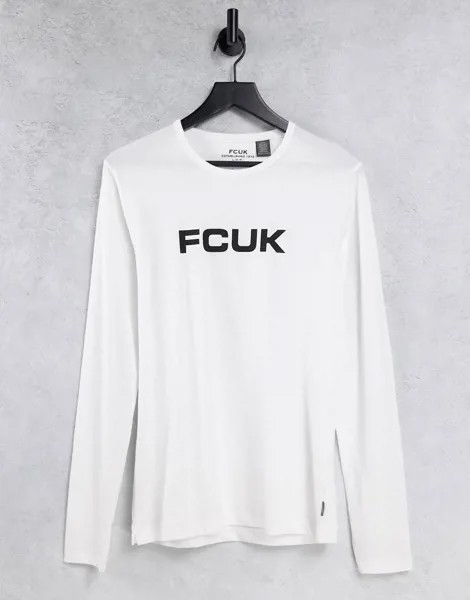 Белый лонгслив с логотипом FCUK