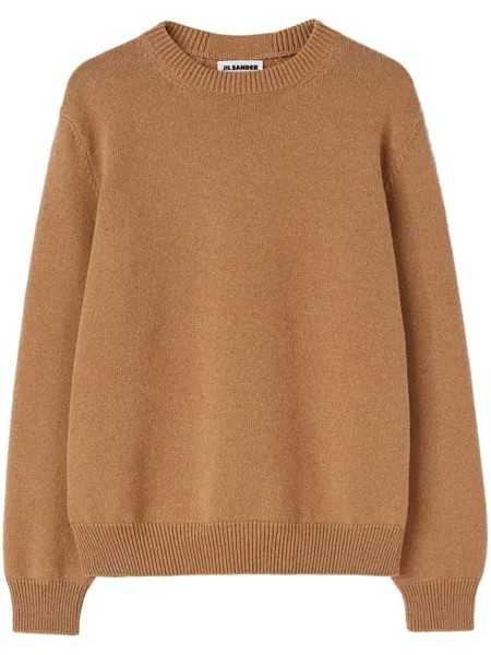 Jil Sander джемпер из смесового кашемира с круглым вырезом, коричневый