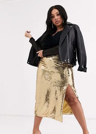 Облегающая юбка-карандаш с золотистыми пайетками Unique 21-Золотой