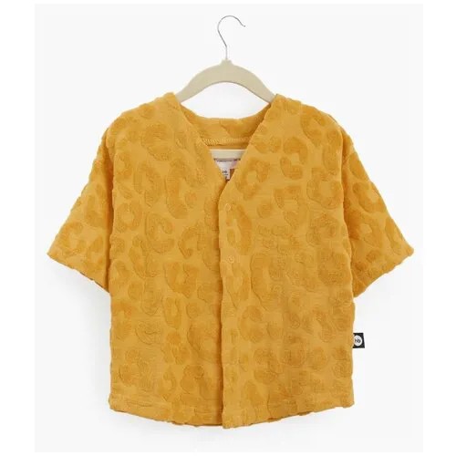88161, Рубашка детская махровая Happy Baby рубашка для мальчика и для девочки на лето, домашняя, желтая, леопард, размер 98-104