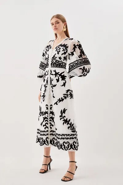 Тканое платье миди в стиле барокко с аппликацией Karen Millen, белый