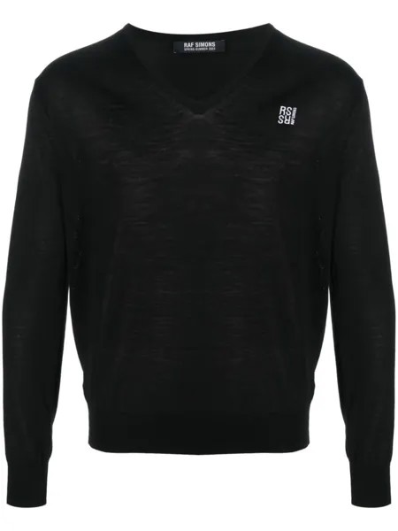 Raf Simons джемпер из шерсти мериноса с вышитым логотипом, черный