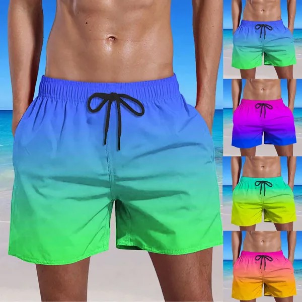 Мужские градиентные плавательные шорты Летние быстрые сухие карманные пляжные шорты гавайские шорты