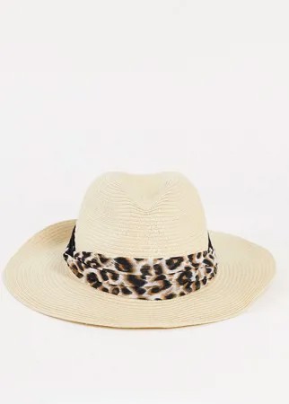 Солнцезащитная фетровая шляпа с леопардовой лентой цвета натуральной соломы Boardmans-Нейтральный