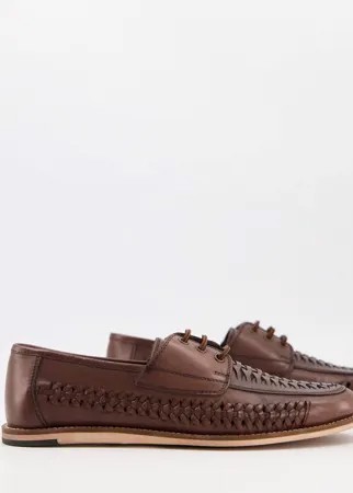Коричневые кожаные туфли на шнуровке с плетеной отделкой Silver Street-Коричневый цвет