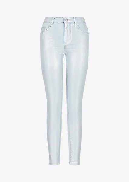 Укороченные джинсы суперскинни J10 с переливчатым принтом Armani Exchange, серебряный