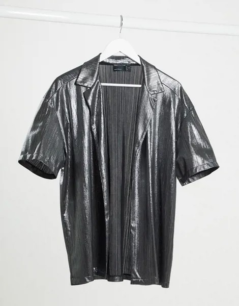 Серебристая рубашка с отложным воротником ASOS DESIGN-Серебристый