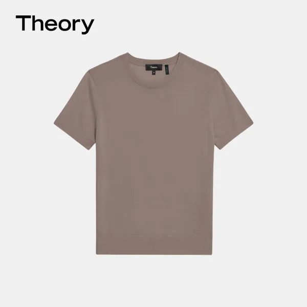 Женский шерстяной свитер Theory с круглым вырезом и короткими рукавами, бежевый