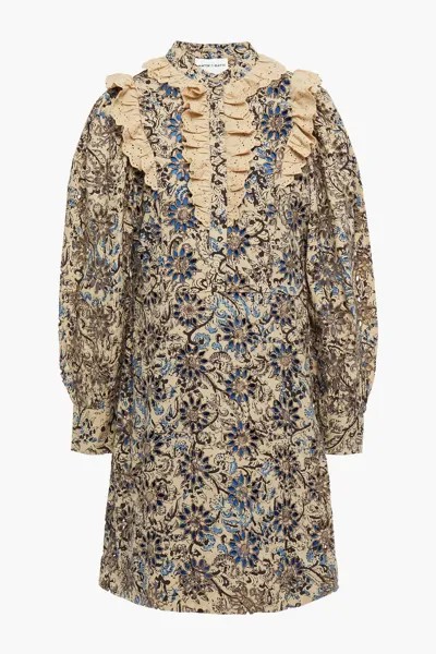 Платье мини из английской вышивки Mary с оборками и принтом ANTIK BATIK, бежевый