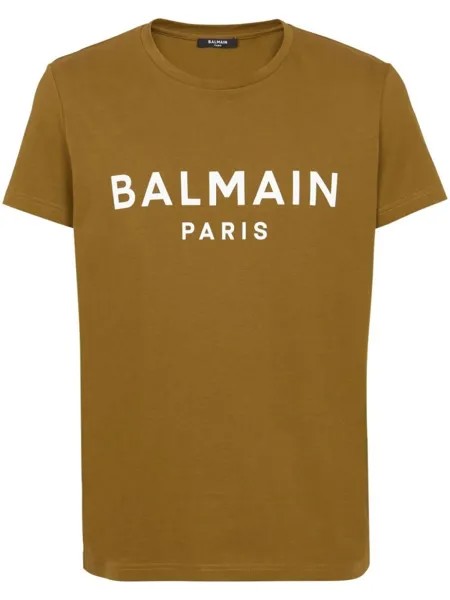 Balmain logo-print organic-cotton T-shirt, коричневый