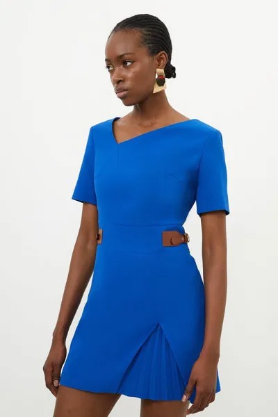 Миниатюрное приталенное платье миди из крепа с асимметричным вырезом и плиссировкой Karen Millen, синий