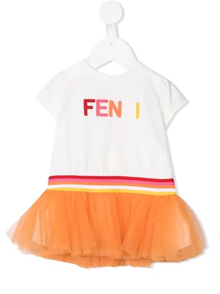 Fendi Kids платье с логотипом и вставкой из тюля