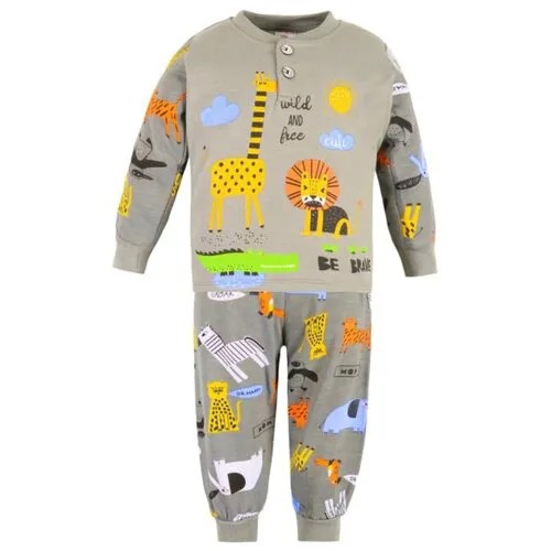 Пижама Bobonchik kids, брюки, манжеты, размер 122, коричневый