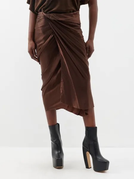 Драпированная юбка из купро-атласа с запахом Rick Owens, коричневый