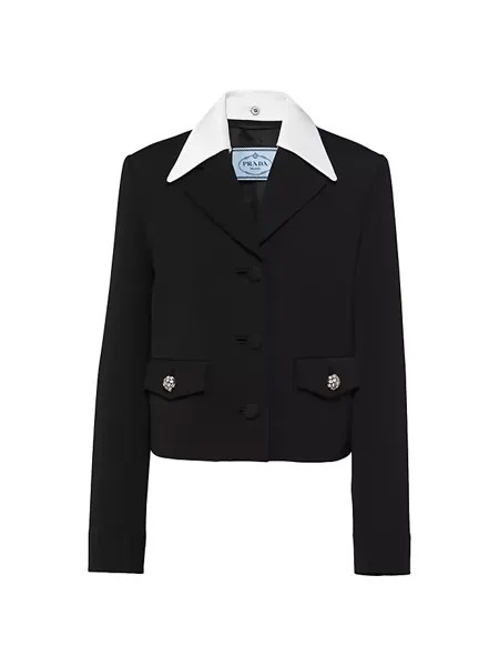 Однобортный пиджак из шерсти и атласа Prada, черный