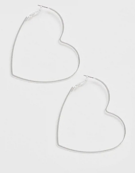 Серебристые большие серьги-кольца в виде сердечек Glamorous-Серебристый