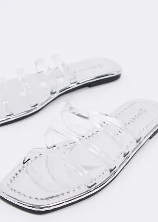 Эксклюзивные серебристые шлепанцы с прозрачными ремешками South Beach-Прозрачный