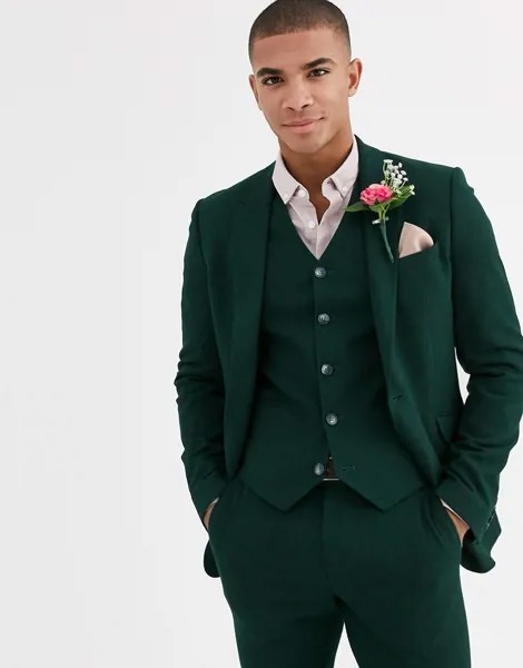 Зеленый супероблегающий фактурный пиджак ASOS DESIGN wedding-Зеленый цвет