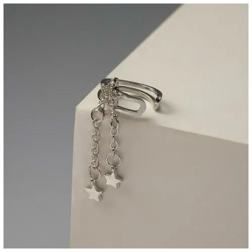 Серьги каффы Mikimarket, медь, бижутерный сплав, стекло, белый, серебряный