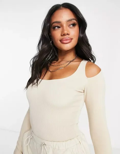 Боди цвета камня с вырезом на плечах ASOS - STONE